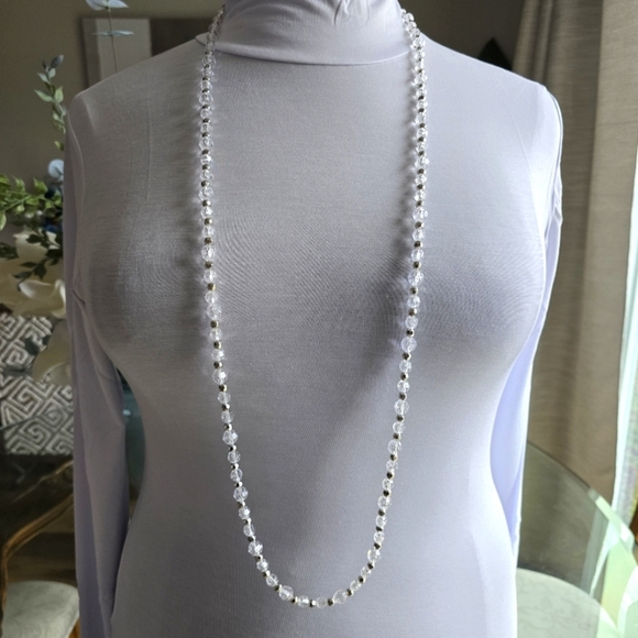Long Beaded Clear and Silver Necklace 48" Handmade - Picture 1 of 4